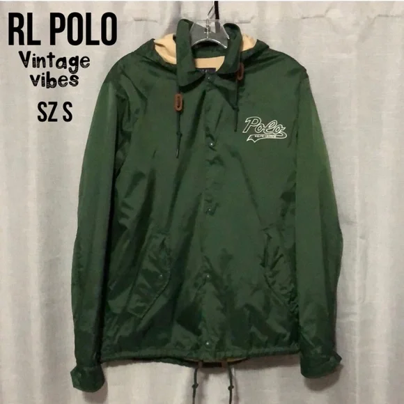 EUC RL POLO Snap Front WindBreaker-Green/Tan-Sz S-Nylon Lined-Detachable Hood - Picture 1 of 14